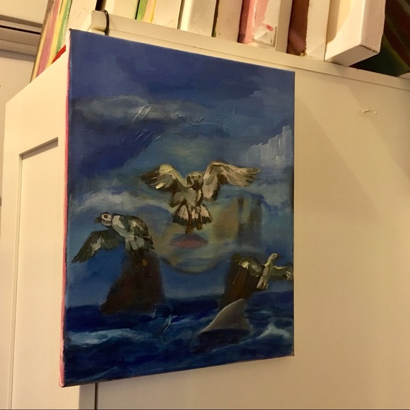 SURREALIST WHIMSICAL portrait seascape painting, oil on canvas - Picture 3 of 3